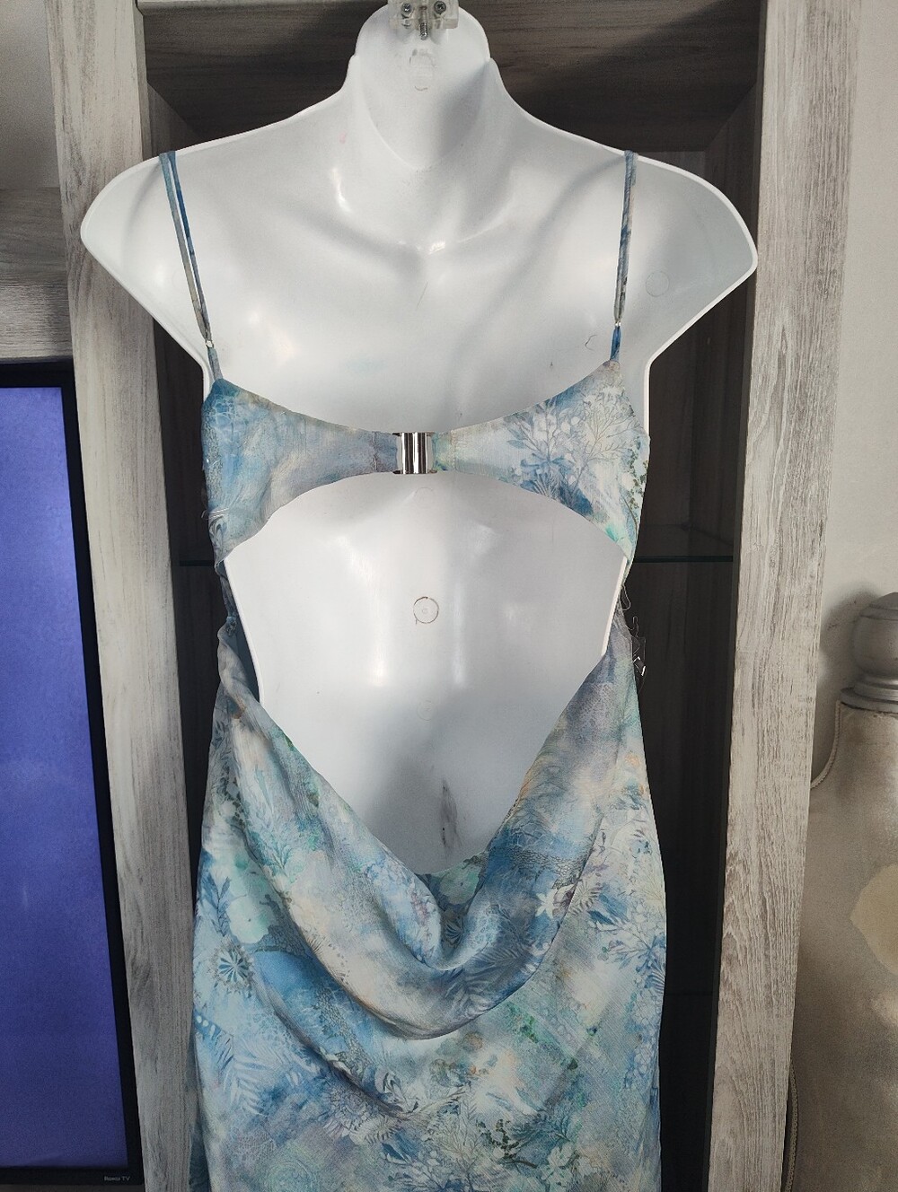 Peppermayo Blue Aqua PaisleyWatercolor Slip Dress with High Slit SZ 4, New - Picture 8 of 9